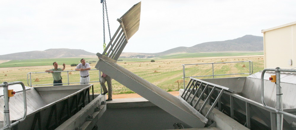 Tipping Platform to Empty Grape Bins on Trucks