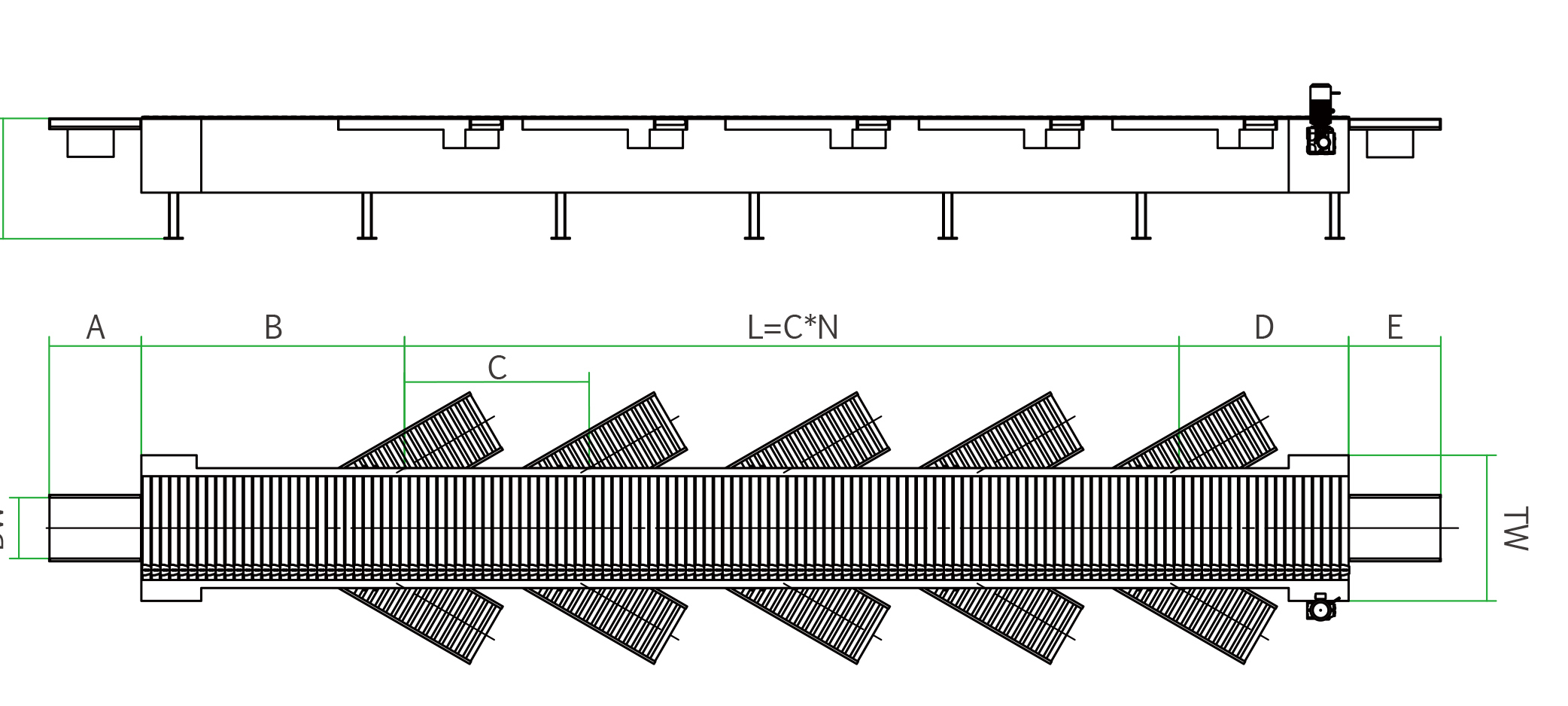 Sliding shoe sort technical drawing